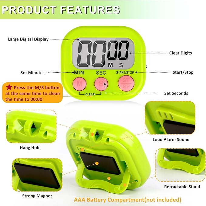 ZILLEEN Classroom Timer for Kids Teachers 2 Pack Digital Tmers, Green