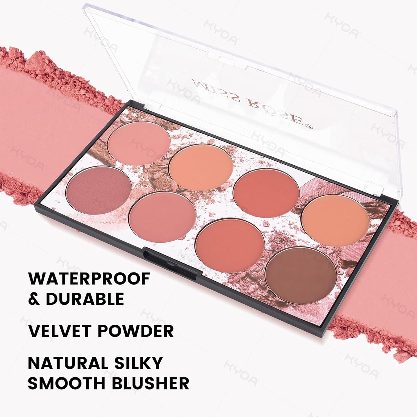 KYDA 8 Colors Face Blush Palette, Natural Matte Blush Palette, Smooth Blendable Powder, Multiuse Blusher Makeup with Contour and Highlighter