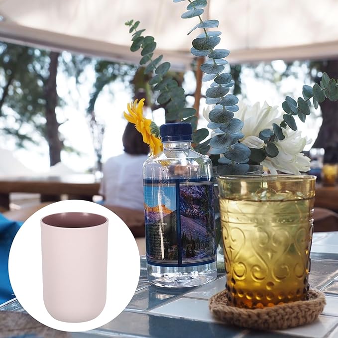 uxcell 2Pcs Plastic Drinking Cups, Double Color Unbreakable Reusable Bathroom Cup Mouthwash Cup Toothbrush Tumbler Holder, Pink