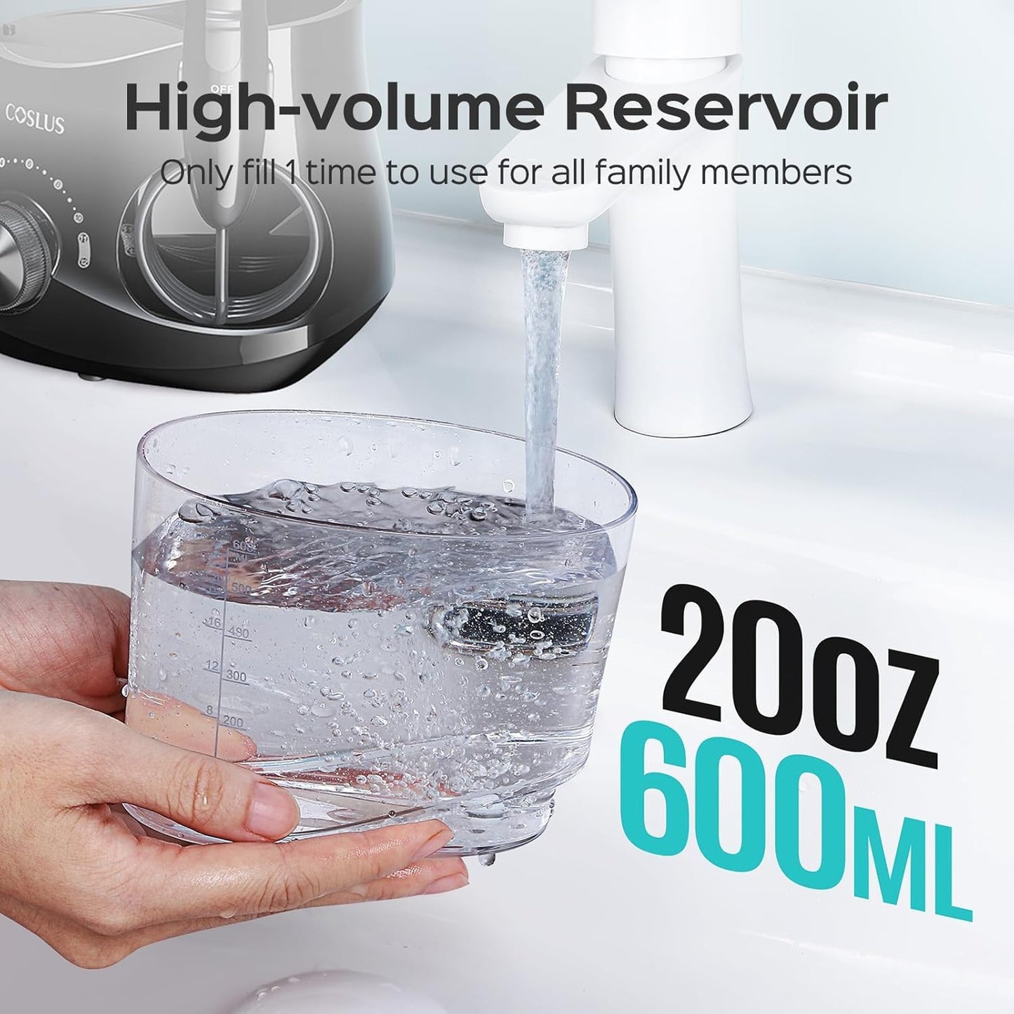 COSLUS Professional Water Flosser for Teeth: 12 Pressure Settings Electric Dental Pick for Tooth Cleaning, Sensitive Gums, Braces, Oral Care - Home Use, 4 Jet Tips for Multiple Users, Family, Black