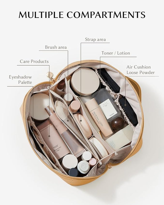 EACHY Travel Makeup Bag,Large Capacity Cosmetic Bags for Women,Waterproof Portable Pouch Open Flat Toiletry Bag Pattern Makeup Bag