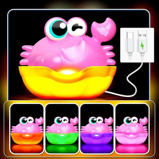 Light Up Crab Bath Bubble Maker Bathroom Toys for Kids Ages 1-3 4-8,Bath Bubble Machine with Colourful Light Toddler Bathub Toy Gifts for Kids