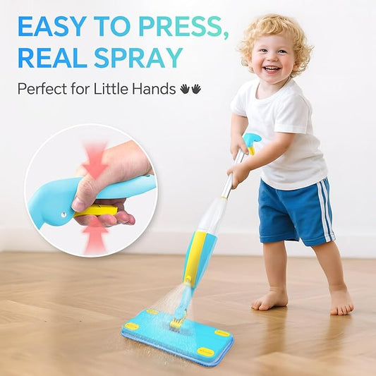 Kids Spray Mop Cleaning Toy – Montessori-Inspired Pretend Cleaning Set with Real Water Spray – Toddler Household Chores Toy for Boys and Girls Ages 3+