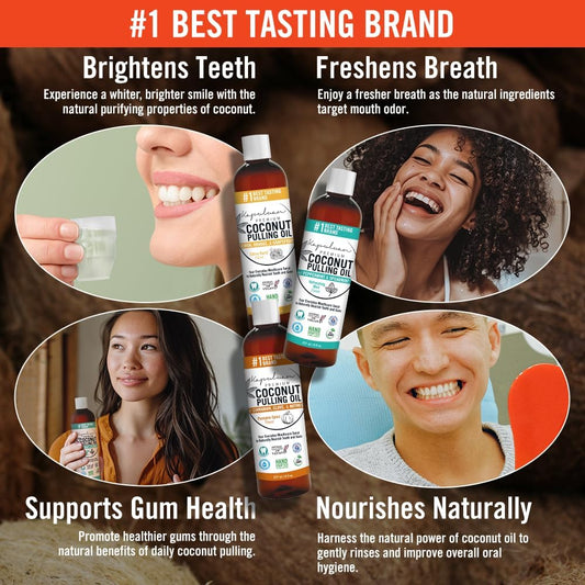 Kapuluan Coconut Oil Pulling for Teeth and Gums Mouthwash, 100% Pure and Natural, Non-GMO, Ayurvedic – Peppermint Pulling Oil