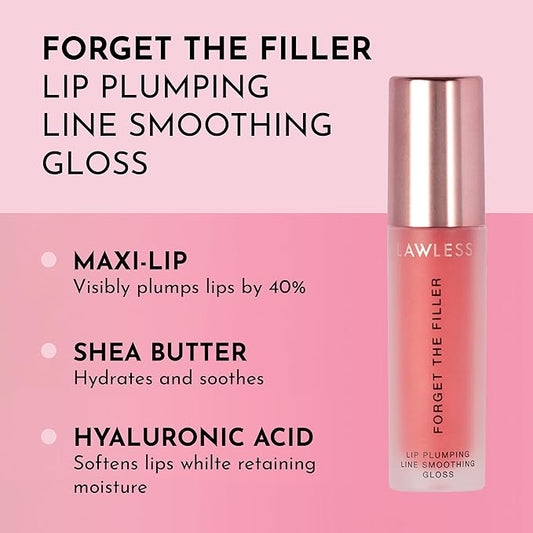Lawless Forget the Filler Lip Plumping Line Smoothing Gloss - Cherry Vanilla - Premium Volumizing Lip Gloss with Natural Ingredients Designed to Plump, Firm, and Hydrate Lips 0.11 oz