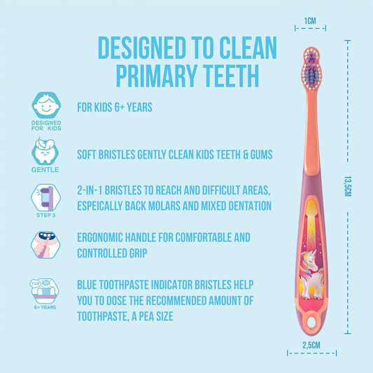 Jordan* Kids Toothbrush | 6-9 Years, Soft Bristles, BPA Free | 4 Pack | Blue & Pink Step 3