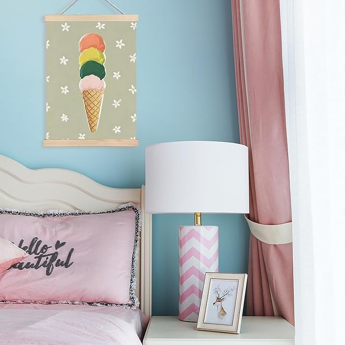 FDHSPAAM Ice Cream Nursery Wall Art Decor, Kids Room Decor, Cute Ice Cream Cone Sweet Treat Neutral Wall Art Posters for Kids Bedroom Cafe Kitchen, 12x16 Inch