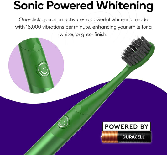 Burst Nova Toothbrush (2 Pack/Pink & Green) | Sonic Powered Teeth Whitening | Super-Soft Bristles | 18000 VPM | 2 Minute Timer | Aluminum Handle | Replaceable Brush Head | Compact Size | AAA Battery