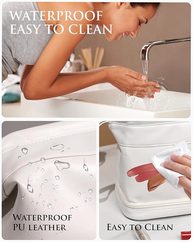 Womens Gift, Initial Makeup Bag, Travel Gifts, Personalized Bags, Waterproof Double Layer Cosmetic Bag, Large Capacity PU Leather Makeup Bags Letter Travel Toiletry Bag, Friend Gifts