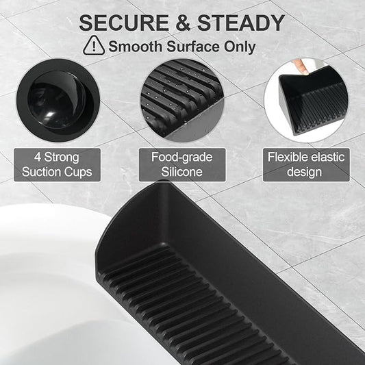 Bathtub Splash Guard for Tub - Silicone Tub Water Splash Guard with 4 Suction Cups, Bath Toy Tray Holder, Tub Shelf for Kids, Bathroom Accessories for Children, Toddler & Baby Bath, 1Pack, Black