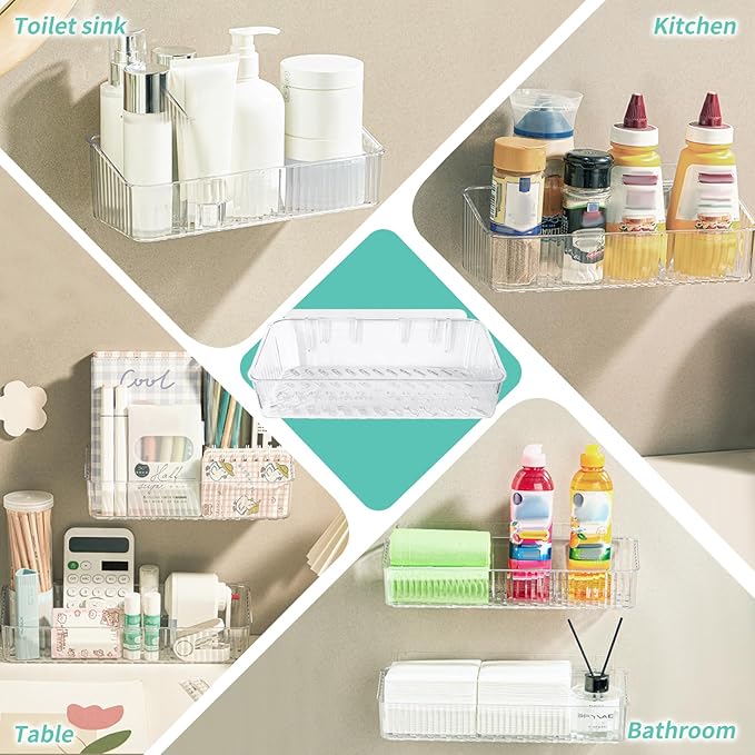 2 Pack Bath Toy Storage Holder Bathtub Toy Organizer, Clear Bath Organizer Wall Mounted, Quick-Dry Bathtub Storage with Drain Holes, Easy Install and Clean Shower Caddy for Bathroom