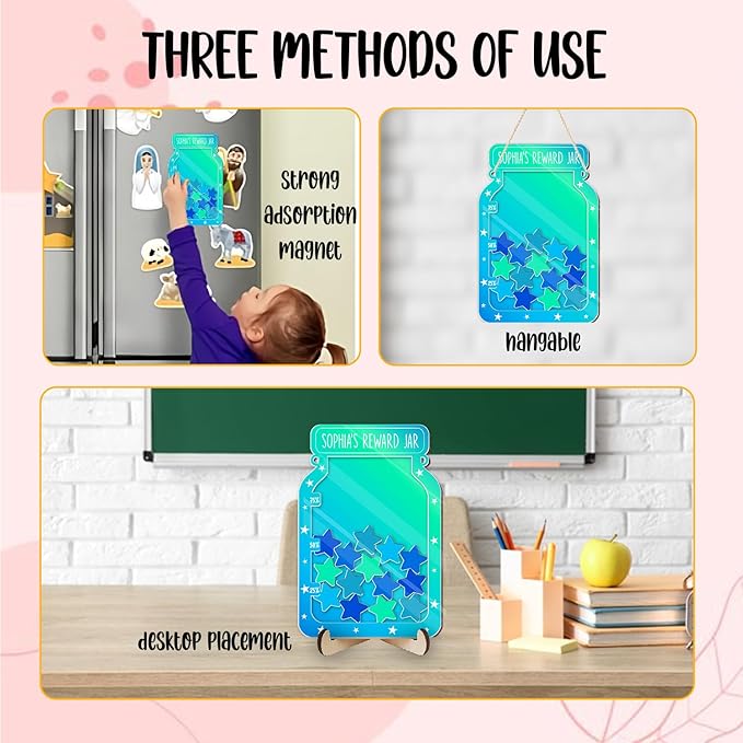 Custom Reward Jars for Kids - Magnetic Reward Jar for Classroom Behavior – Incentive Jar with Stars for Teachers & Kids – Class Rewards Chart, Potty Training, Behavior Management Tool, TT08