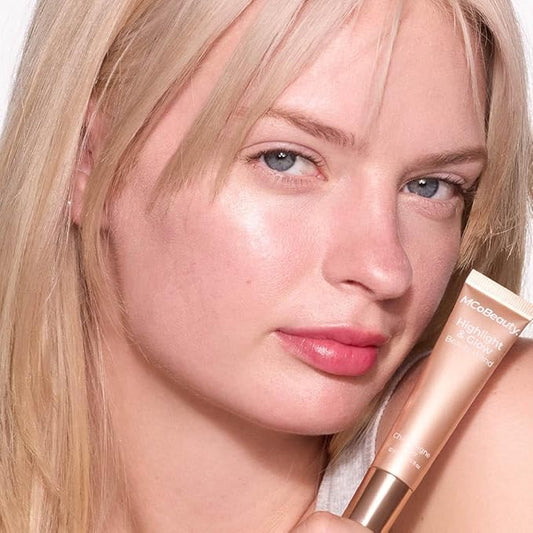 MCoBeauty - Highlight and Glow Beauty Wand - Buildable Liquid Highlighter - Radiant Pink Shade - Liquid Cream with Cushion Applicator for Soft, Radiant Finish - Highlighters Makeup