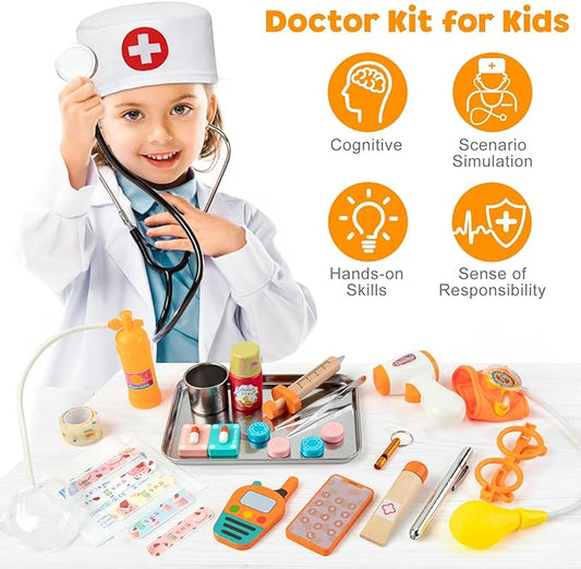 Doctor Kit for Kids, 34 Pcs Kids Doctor Playset kit for Toddlers 3-5 with Medical Storage Bag & Real Stethoscope, for Boys and Girls Fun Role Playing Game, Doctor Play for Kids Toddlers