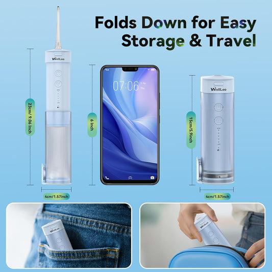 Mini Water Flosser for Teeth,Travel Dental Flosser Picks, Portable Oral Irrigator with Telescopic Water Tank, 5 Modes IPX7 Waterproof Tooth Flosser for Brace, Sensitive Teeth, with Storage Bag