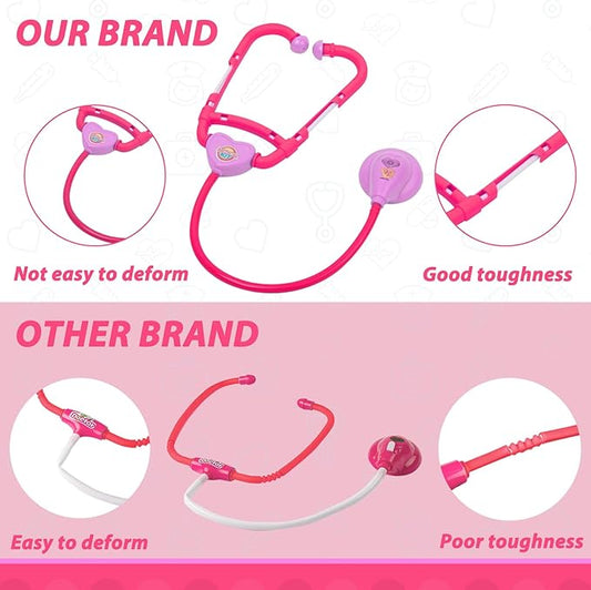 Liberry Doctor Kit for Toddlers Ages 2 3 4 5, Pretend Kids Doctor Playset with Cart, Costume and Stethoscope, Role Play Medical Toys Christmas Birthday Gift for Girls Boys (Pink)