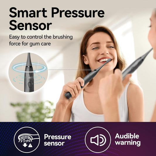 SEAGO Electric Toothbrush with 8 Soft Bristle Heads for Adults, Pressure Sensor, 5 Modes with 2 Minutes Build in Smart Timer, Rechargeable Travel Toothbrush with Brush Hold and Travel Case(2752Black)