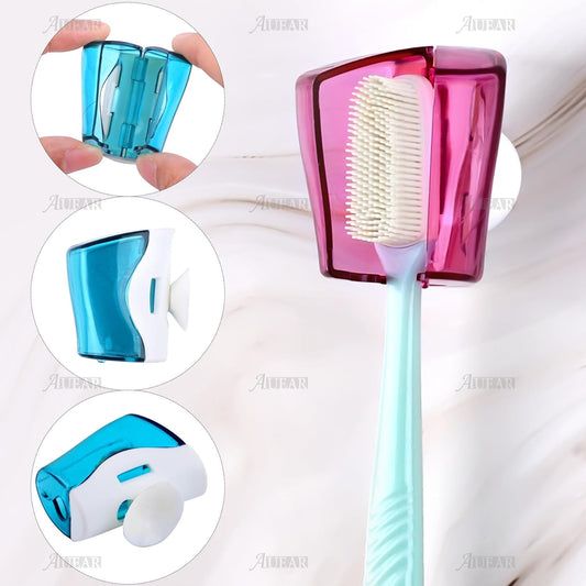 AUEAR, 6 Pack Toothbrush Holder with Suction Cup Toothbrushed Head Covers Caps Protector Case Box for Bathroom Wall Mirror Home Outdoor Travel