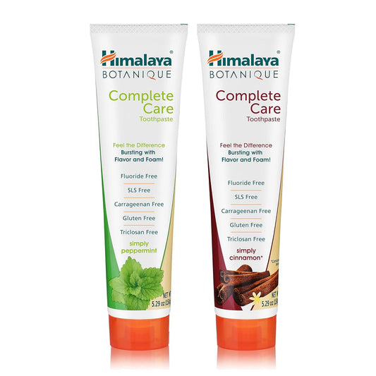Himalaya Botanique Complete Care Toothpaste, Herbal, Variety Pack, Peppermint and Cinnamon Flavor, Fights Plaque, Freshens Breath, Fluoride Free, No Artificial Flavors, SLS Free, Cruelty Free, 5.29 Oz
