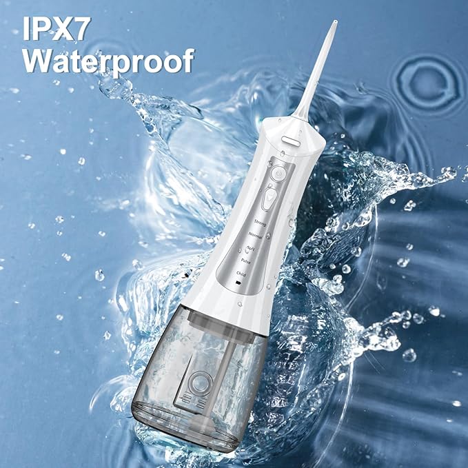 300mL Water Flosser Cordless - Rechargeable Travel Water Flossers for Teeth Cleaning with 5 Pressure Settings, 4 Tips, IPX7 Waterproof for Teeth Cleaning