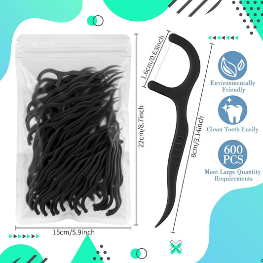 Baderke 600 Count Floss Picks Bulk Dental Flossers Picks for Adults Non Breakable Tooth Picks Flossers Teeth Cleaning Dental for Family Pack Travel(Black)