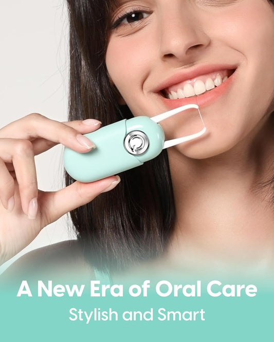 C1S Reusable Flosser Set, Auto-Restringing Flosser with Replaceable Floss Capsule, Multi-Hygiene, Portable Travel Floss, Recyclable Zero Waste, Unflavored(Tide Cyan)