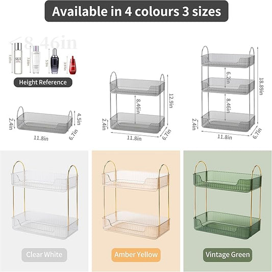 2 Tier Bathroom Organizer Countertop Makeup Perfume Tray Skincare Organizer for Bathroom Dresser Vanity (Grey)