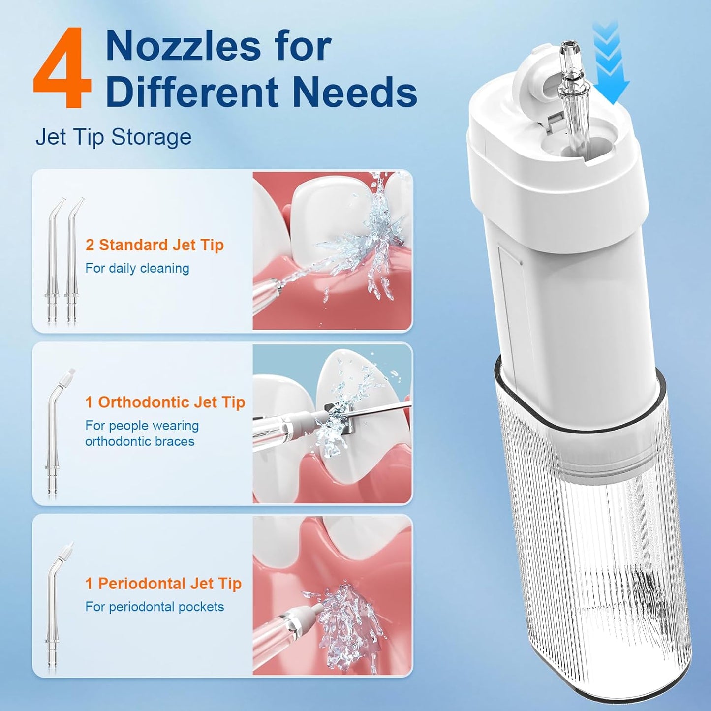 Portable Water Flosser for Teeth with Exquisite Travel Case, Cordless Rechargeable Mini Oral Irrigator with Removable Tank, IPX7 Waterproof, 4 Modes & 4 Jet Tips for Tooth Cleaning (White)