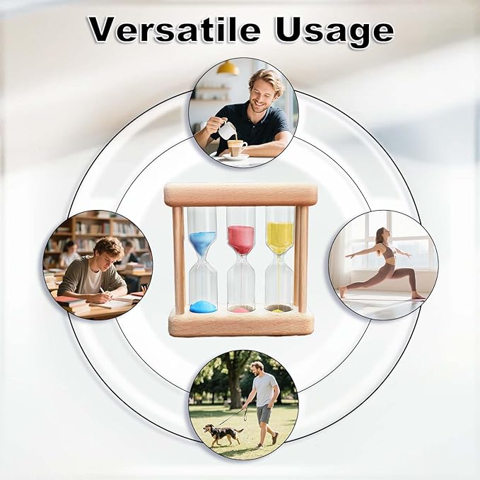 Tea 1-3-5 Minute Sand Timer Hourglass, Small Wooden Frame Blue Sand Clock, Red Colorful Sand Watch, Yellow Reloj De Arena, Unique Hour Glass Sandglass for Kids, Classroom, Home, Desk Decoration