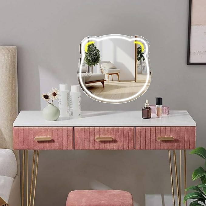 LED Mirror Neon Lights Light Up Dressing Mirror Cat/Shine Heart/Bat/Butterfly Shape Neon Mirror Sign for Modern Home Girl Room Bathroom Salon Wall Art Decor Gift For Girlfriend USB Powered