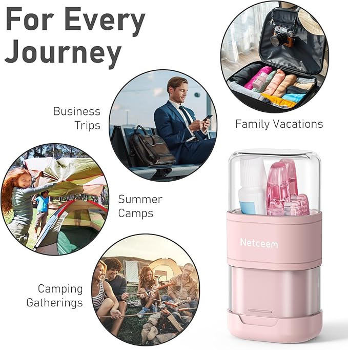 Toothbrush Case Kit Portable Folding Tooth Brush Holder for Travel and Toothpaste Cover Container with Mouthwash Cup, Compact Oral Clean Tools Organizer for Camping, Trips, School, Home (1Pack)