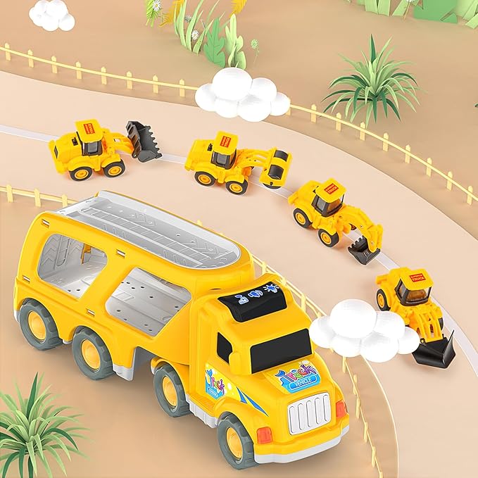 Veslier Construction Truck Toys for Boys Girls Age 1 2 3 4 5 6 Years Old,Carrier Transport Trucks for Kids 1-3 3-5 Year Old,Christmas Birthday Gift Toddler Toys.