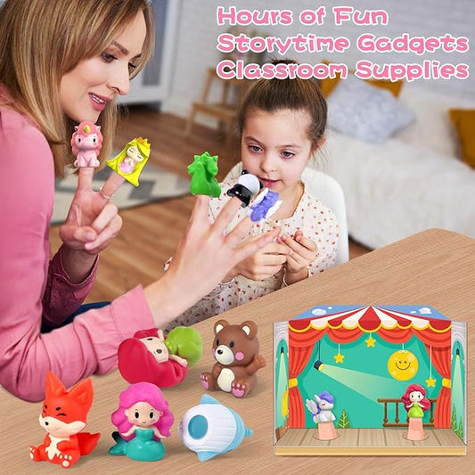 Oriate Fairy Tale Finger Puppets Toddler Toys, Story Time Puppets with Pretend Play Stage, Toddler Bath Toys with Storage Bag, Bathtub Party Favors Easter Basket Stuffers 12m 10Pcs