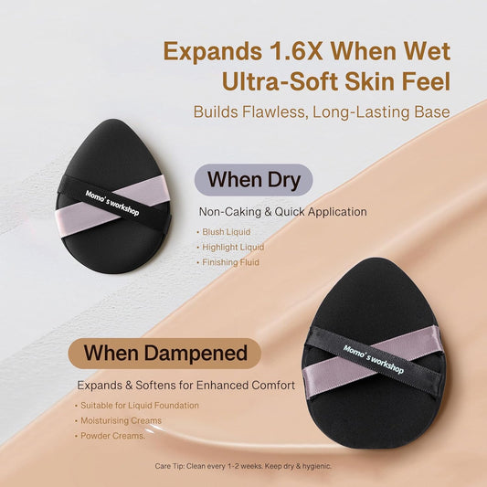 Momo's Workshop Makeup Sponge Puff, Large Beauty Puff for Quick Flawless Makeup, Concealer Puff for Liquid & Cream Foundation 2pcs