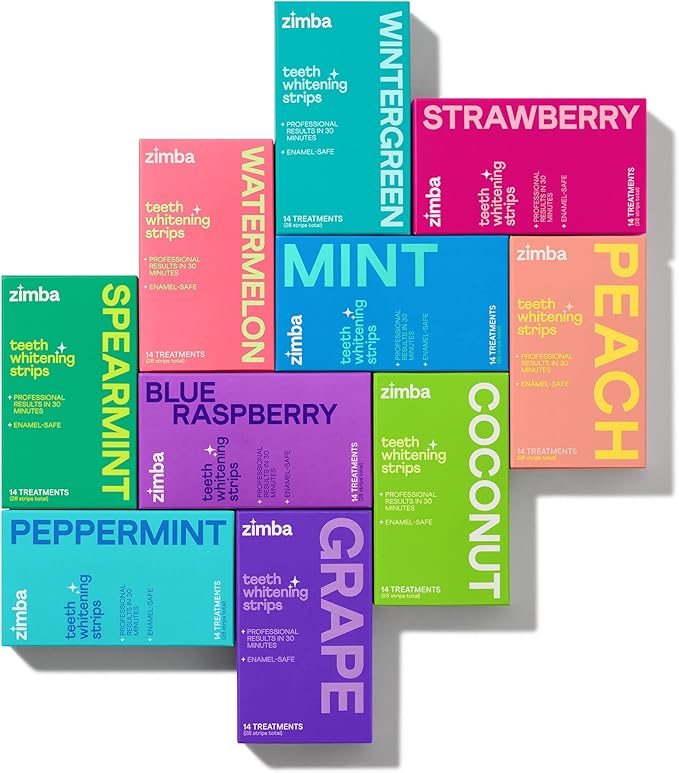Zimba Teeth Whitening Strips for Teeth Sensitive, White Strips for Teeth Whitening, Teeth Whitener Stain Remover 28 White Strips Included Per Pack, 2 Pack (14 Day Treatment), Watermelon and Mint