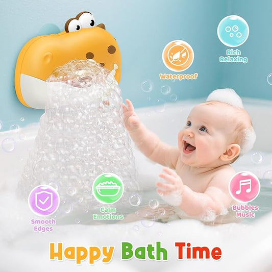 Baby Bath Toys, Rechargeable Dinosaur Bath Bubble Machine with Music, Bathtime Bathtub Toys for Toddlers Christmas Birthday Gifts, Bubble Maker Toys for Kids Ages 1-3 4-8 Baby Gifts (Yellow)