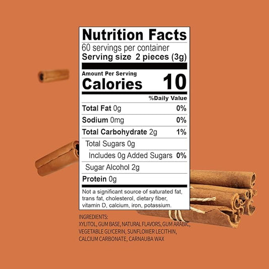 DC24 DAILY CARE 100% Xylitol Gum, No Aspartame, Sugar Free Chewing Gum, Natural Cinnamon Flavor, Gluten Free, Vegan, 60 Pieces, Pack of 1