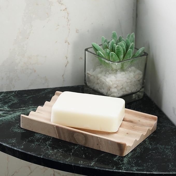 Soap Holder, Marble Soap Dish for Shower, Bar Soaps Holder with Water Ripple Design, Easy Cleaning Soaps Saver for Kitchen Sink,Bathroom, Executive Indian Natural Stone Soap Tray(Phalodi)