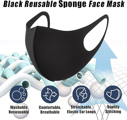 15PCS Reusable Face Mask, Black Face Masks Sponge Washable, Fabric Breathable, Skin-Friendly, Stylish and Versatile for Adult, Men and Women, Cloth Dust Protection for Outdoor, Travel, Sports