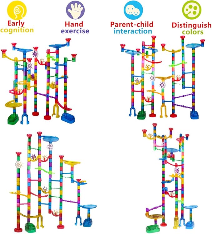 Meland Marble Run Sets for Kids - 153Pcs Marble Race Track Maze Madness Game STEM Building Tower Toy for 4 5 6 + Year Old Boys Girls(113 Pcs + 30 Glass + 10 Led Lighted)