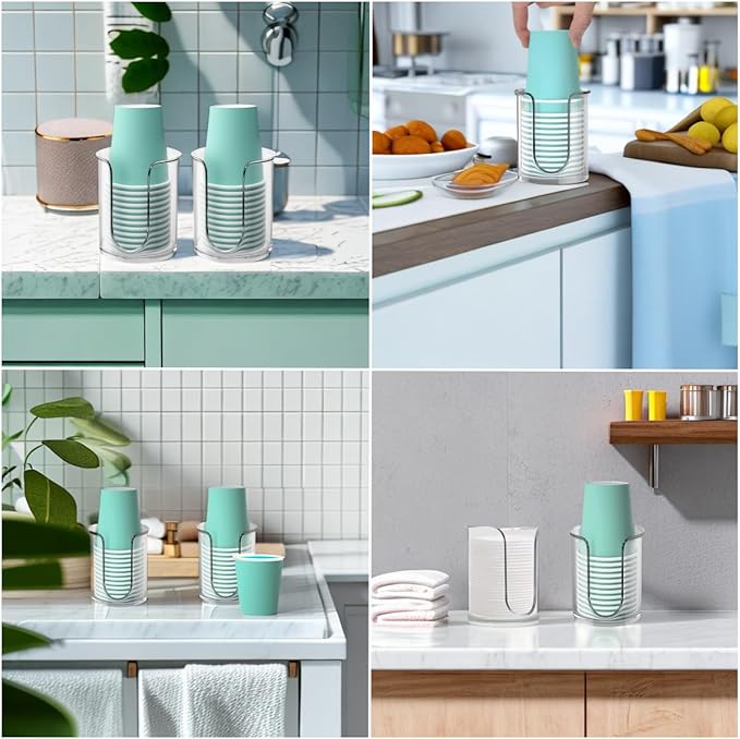Bathroom Cup Dispenser 5 oz Countertop,2 Pack Mouthwash Cup Holder for Bathroom,PC Small Disposable Cup Holder for 5oz Paper Cups and Mouthwash Cups