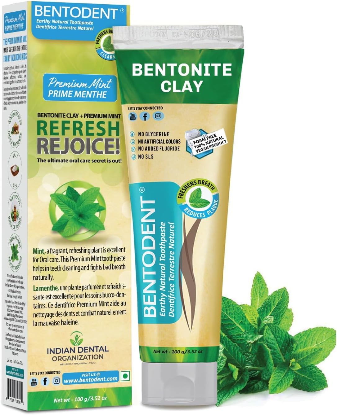 Bentodent Fluoride Free Mineral Toothpaste with Natural bentonite Clay, 100 g and Organic Coconut Sesame Oil Pulling with neem, 177ml for Fresh Breath and Teeth whitening, Vegan