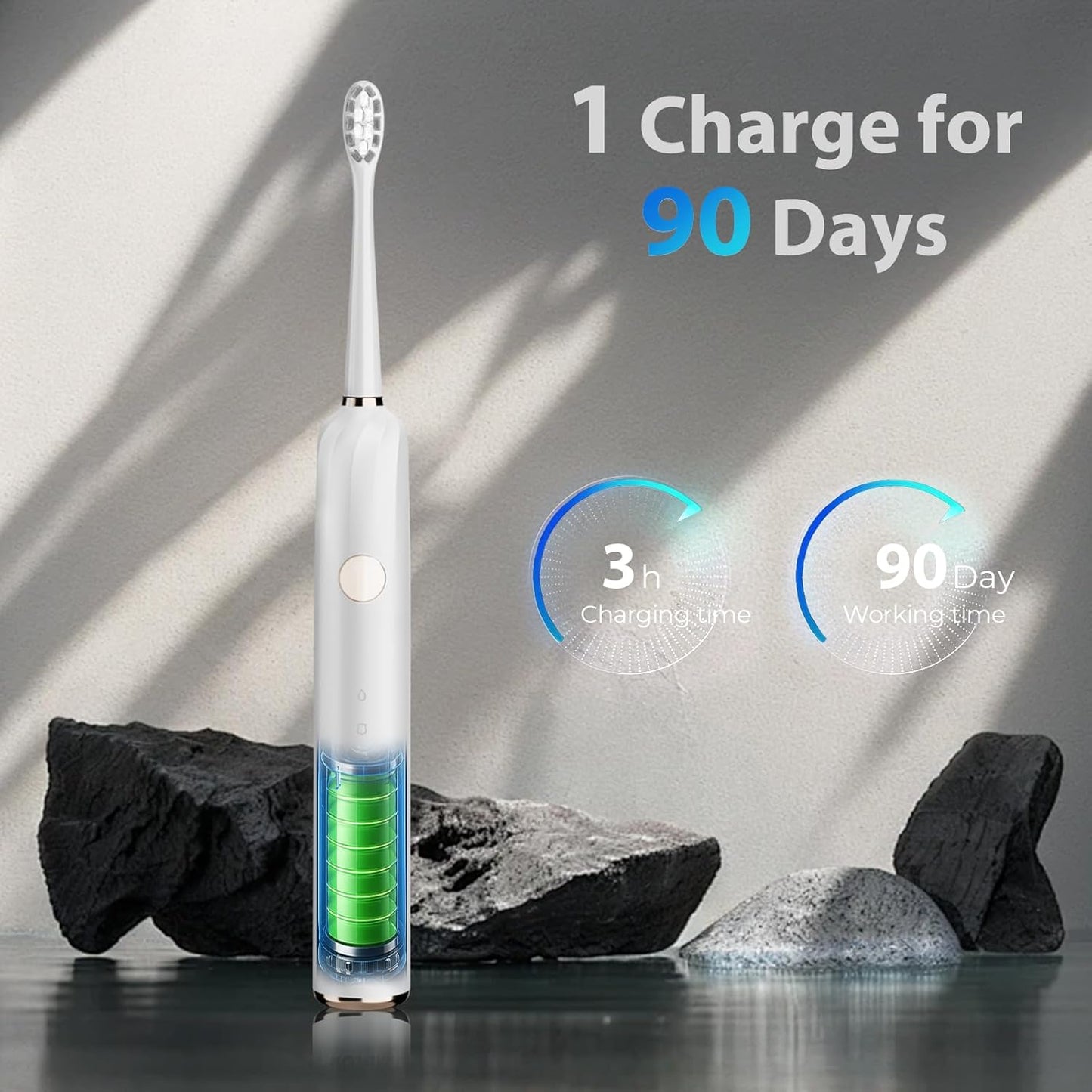 Sonic Electric Toothbrush for Adults - 6 Modes Rechargeable Electric Toothbrush with 4 Replace Brush Heads, Power Sonic Toothbrush with Travel Case, Ideal Gift for Men Women, White