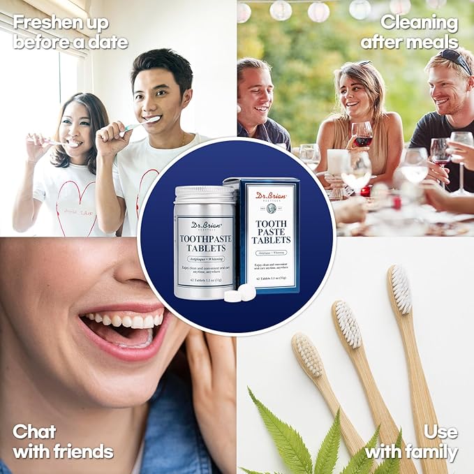 Toothpaste Tablets - Nano Hydroxyapatite Natural Whitening, Fluoride & Plastic Free, Eco-Friendly Travel Toothpaste Reduce Sensitivity, Remineralize (Mint, 62 Count)