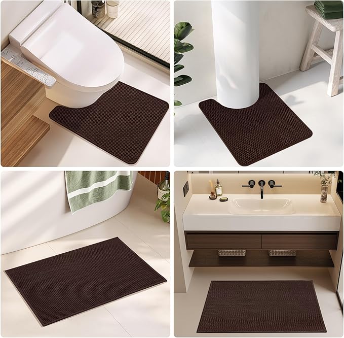 Large Bathroom Rugs Non Slip Washable Bath Rugs Super Absorbent Bathroom Rug Thin Quick Dry Low Pile Bath Mats, Brown 36"x60"