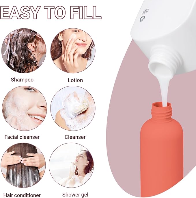 Travel Shampoo Bottle, Empty Plastic Squeeze Bottles 8.8oz with Flip Cap, Lotion Container for Toiletries Travel Size Shampoo and Conditioner