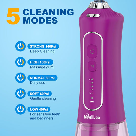 Water Flosser for Teeth, 300ML Cordless Oral Irrigator Rechargeable Dental Flosser Picks with 5 Modes 5 Jet Tips,IPX7 Waterproof Teeth Cleaner for Braces Gum Care, Home Travel Use