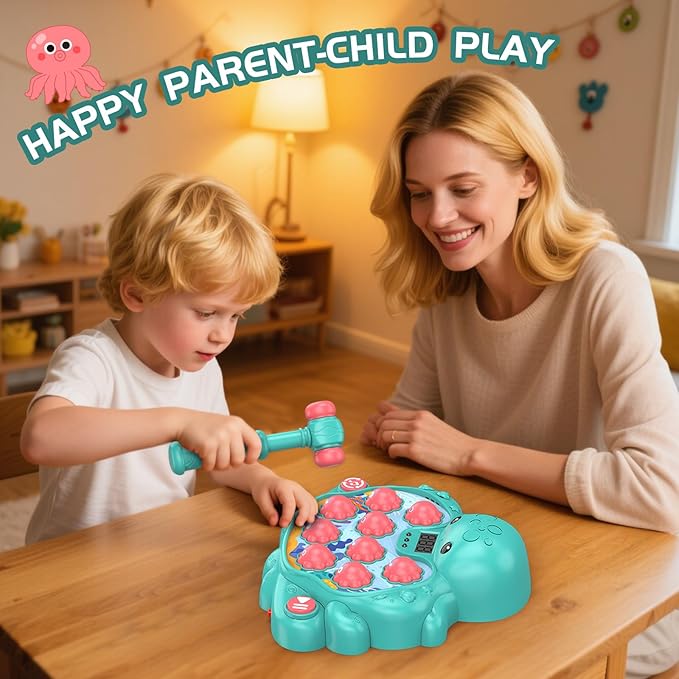 Octopus Vitality Strike Game, Educational Musical Whack-A-Mole Toy with 2 Game Modes, Digital Score Display, Toddler Early Developmental Learning Toy, Fun Birthday Gift for Kids Age 2+(Multicolored)