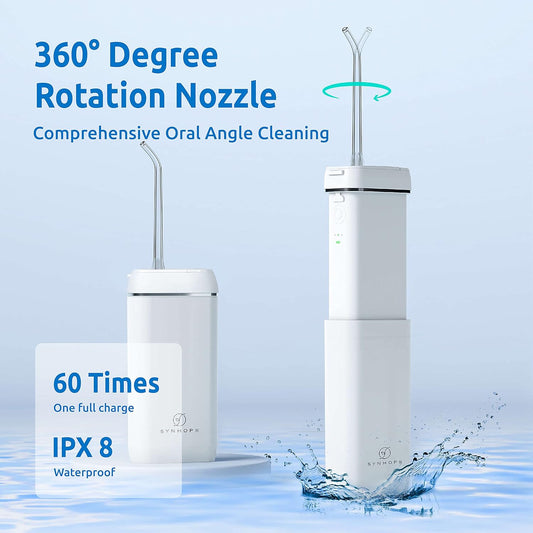 SYNHOPE Water Flosser Mini Cordless Portable Oral Irrigator Water Teeth Cleaner Pick, Telescopic Water Tank, 3 Modes & IPX7 Waterproof, Home & Travel Water Flossers for Teeth, Braces Bridges Care