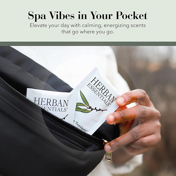 Herban Essentials - Eucalyptus Wipes & Towelettes - Essential Oil Wipes for Hands & Body - Travel Size Essentials and Toiletries - Natural, Individually Wrapped, Disposable & Moist Refresh (7 count)